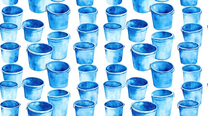 Seamless watercolor pattern of hand drawn blue buckets ideal for playful designs greeting cards birthday invitations and scrapbooking projects