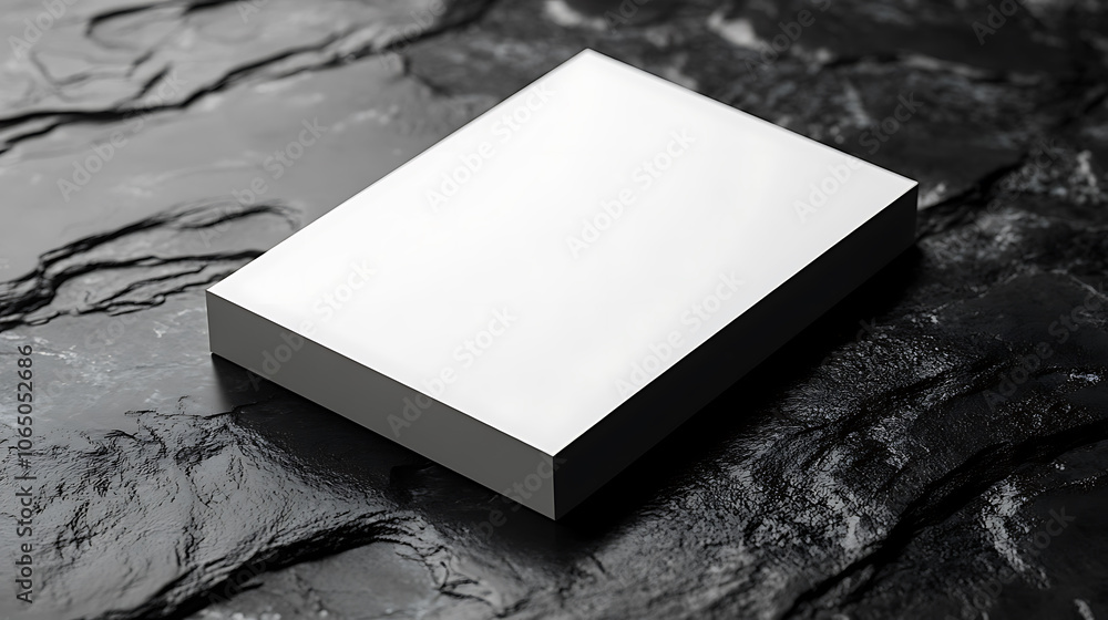 Poster sleek, blank rectangular template on textured dark surface, ideal for branding or design projects. i