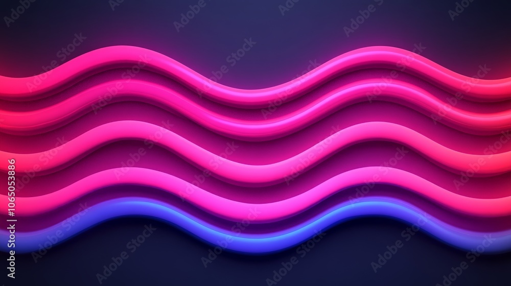Poster neon wave abstract: vibrant pink and blue neon waves flow dynamically against a dark background. a c