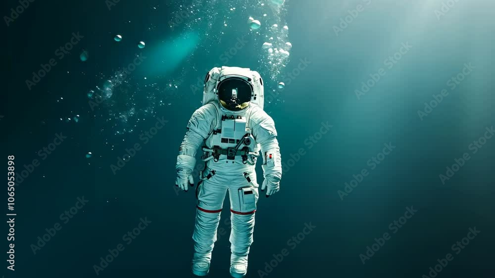 Aufkleber astronaut under water floating pace with starry background reflecting modern space exploration and d
