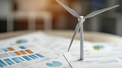 Green Energy Investment with Wind Turbine Model, finance, documents, environment, renewable - Powered by Adobe