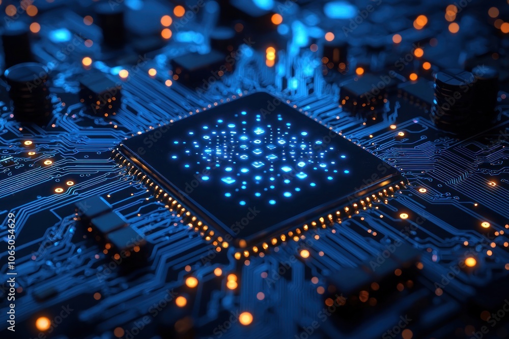 Aufkleber A Close-Up View of a Computer Chip with Glowing Circuits