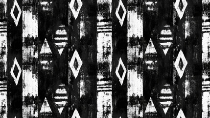 Naklejka premium Seamless black scratched ethnic design pattern with abstract tribal texture in watercolor style perfect for bohemian fashion and home decor tribal art hippie style