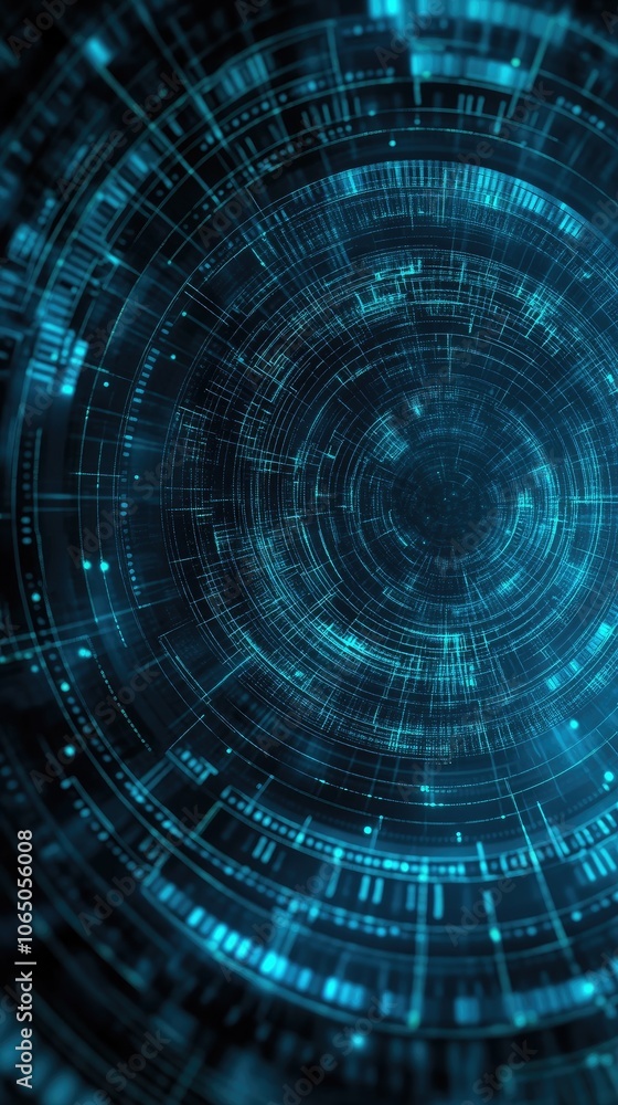Poster abstract blue digital background showcasing circular patterns and glowing lines, perfect for technol