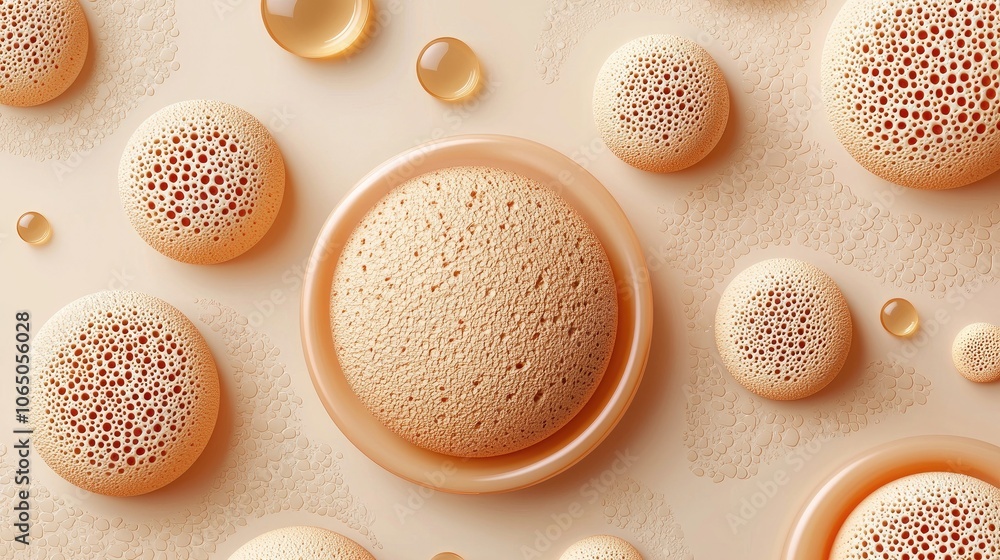 Aufkleber abstract bubbles and spheres on a beige background, creating a textured surface.