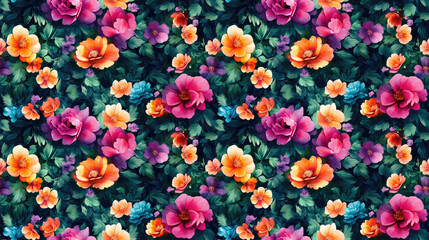 Floral watercolor digital textile pattern featuring vibrant blooms perfect for fabric design and home decor