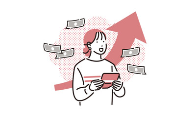 貯金が増えて喜ぶ女性