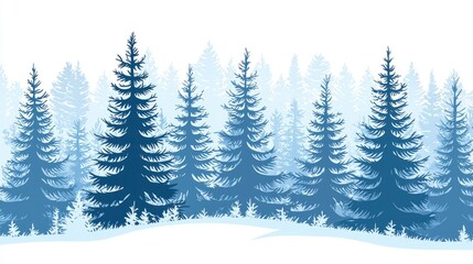 Fototapeta premium Winter forest landscape with snow-covered pine trees on a white isolated background.