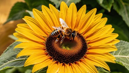 A Vibrant Honey-Colored Bee with Intricate Black Patterns for Nature Enthusiasts or Educational Purposes