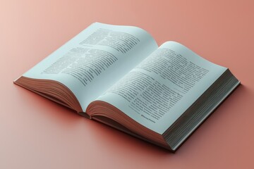 Fototapeta premium Open Book with Text and Pages on a Peach-Colored Surface