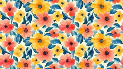 Vibrant watercolor summer flower pattern ideal for seamless wallpaper design