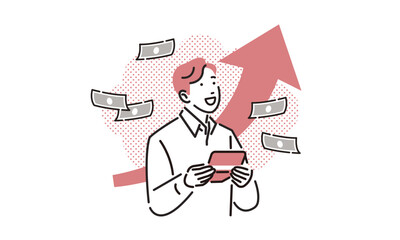 貯金が増えて喜ぶ男性