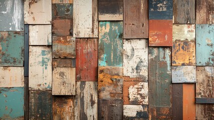 Rustic Wooden Wall Paneling with Weathered and Distressed Textures