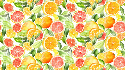 Watercolor seamless pattern featuring vibrant citrus fruits perfect for textile design and home decor © NeuralNiche