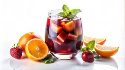 Refreshing Sangria on White Isolated Background. Concept: beverage, simplicity, elegance.