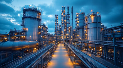Obraz premium Night view of a modern large petrochemical refinery