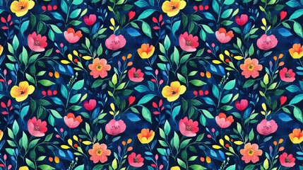 Watercolor floral pattern textile design featuring vibrant colors and delicate details for fabric and wallpaper applications