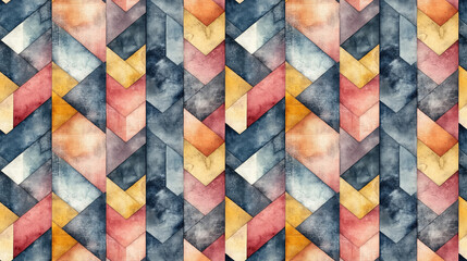 Seamless watercolor pattern featuring vintage geometric color blocks ideal for fabric or home decor applications