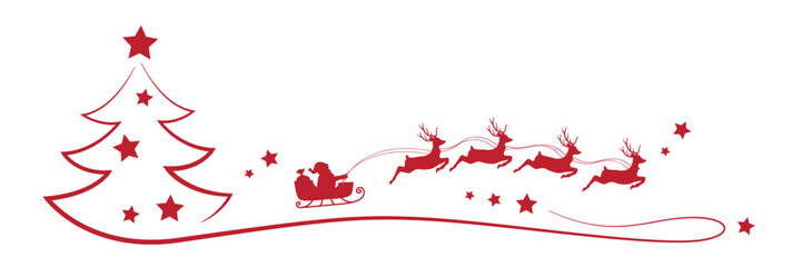 christmas banner santa claus in a sleigh with reindeer and christmas tree isolated vector illustration