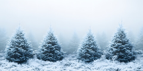Obraz premium Serene winter scene with snow-covered coniferous trees