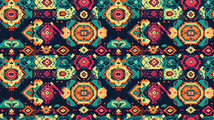 Naklejka premium Seamless pattern of intricately decorated hand drawn geometric designs in vibrant colors perfect for textiles and creative projects
