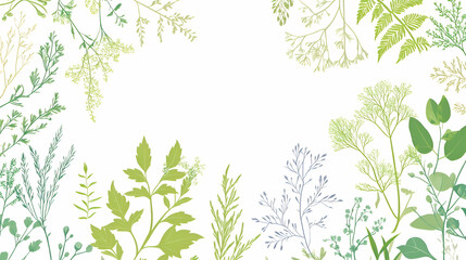 Green and blue floral frame on white background.