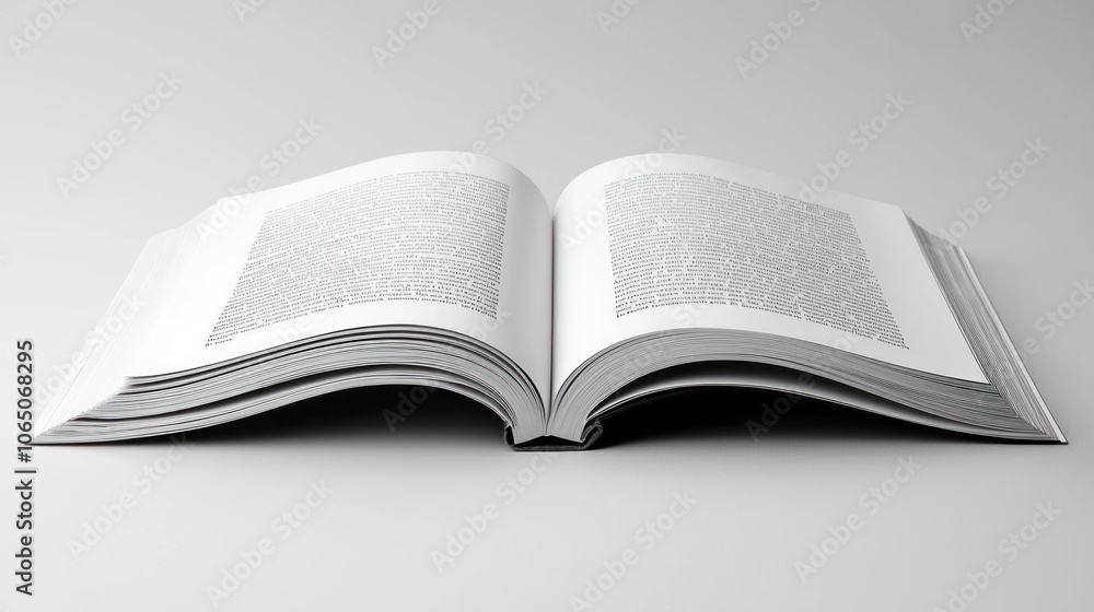 Poster an open book with black spine on a white surface