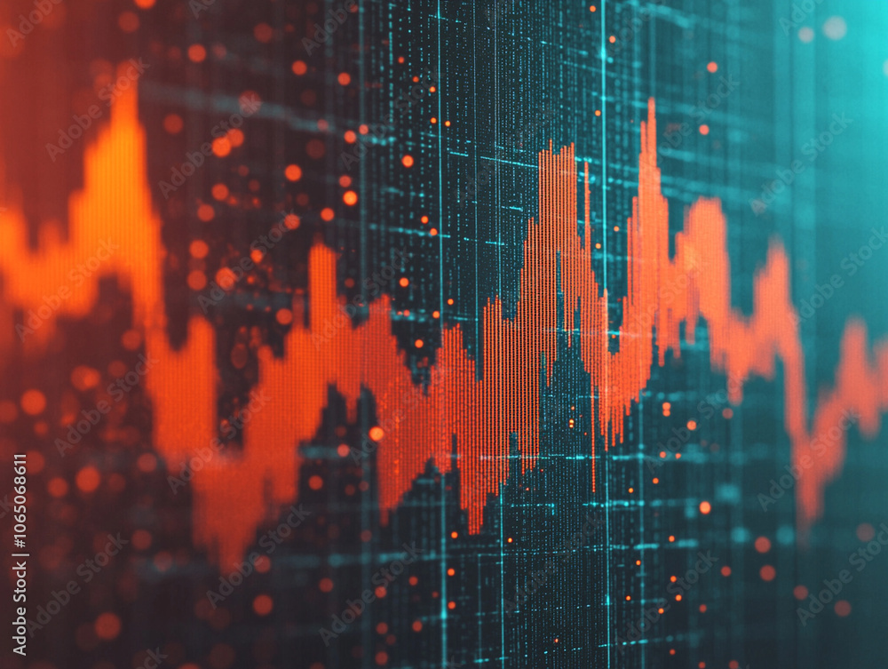 Aufkleber abstract representation of financial concepts with vibrant red graph showing fluctuations against da