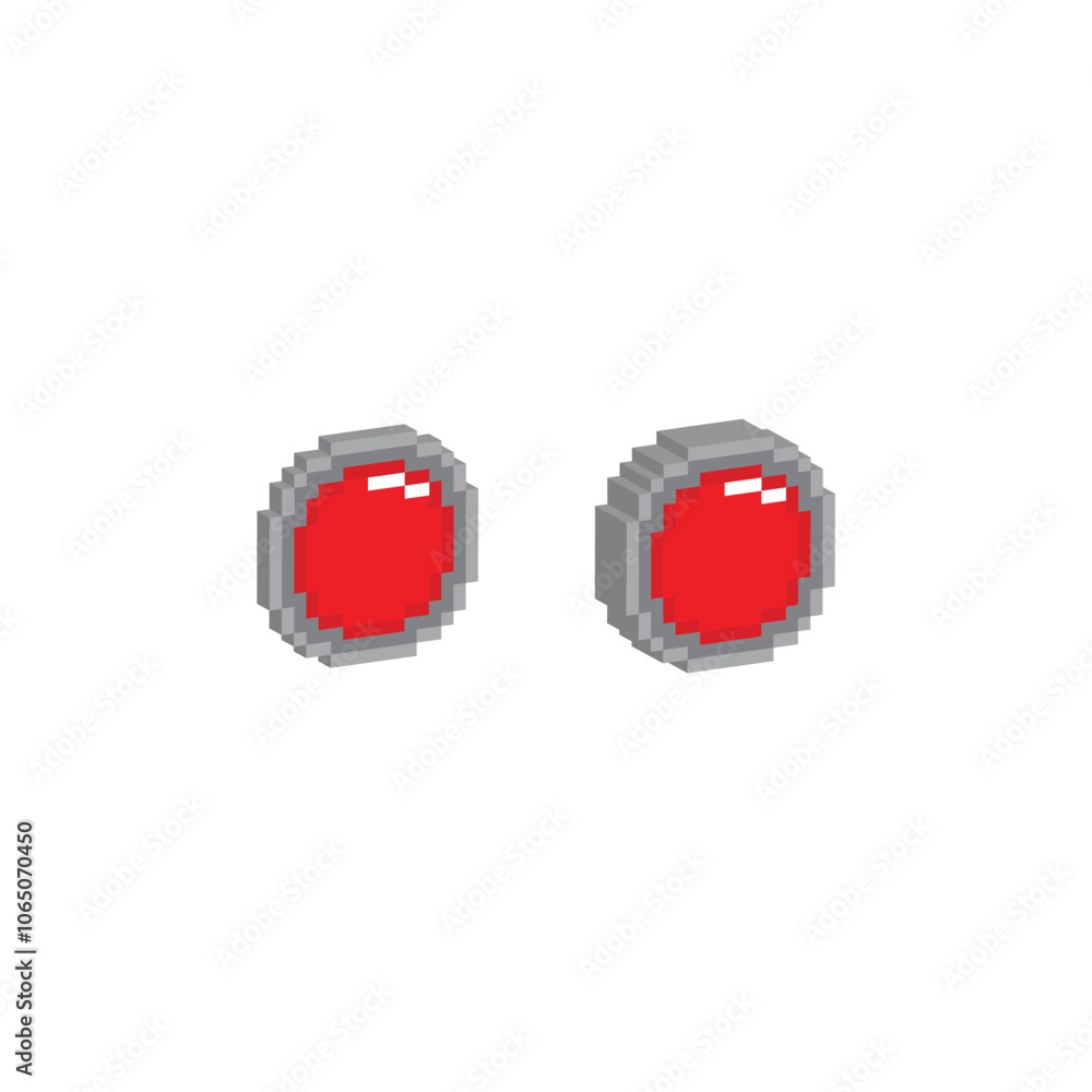 Poster isometric pixel art red button start vector game 8 bit icon vector