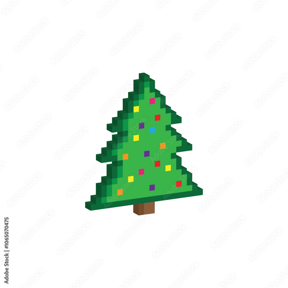 Poster isometric pixel art christmas tree vector icon pixel element for 8 bit game