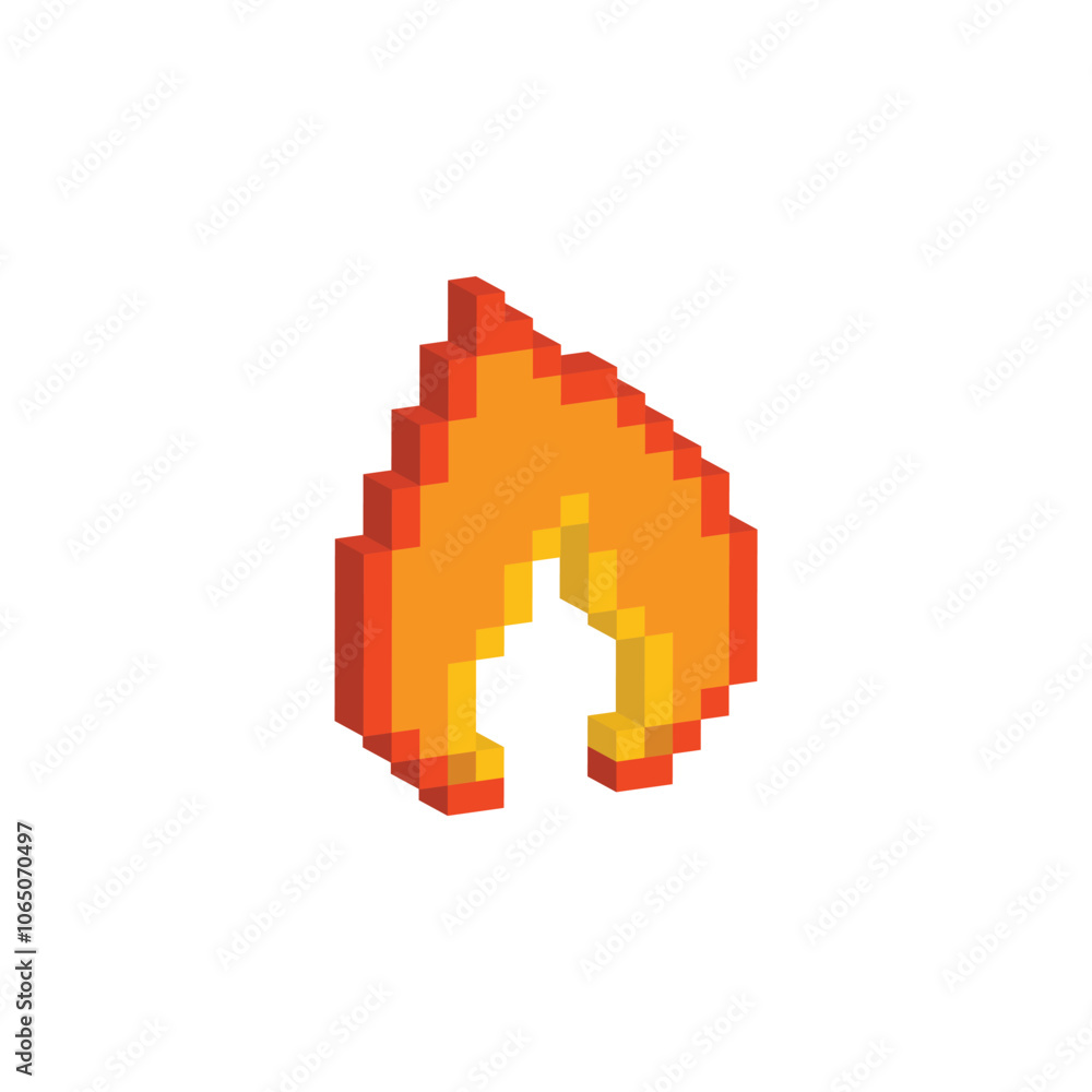 Poster isometric pixel art fire vector game 8 bit icon vector game logo