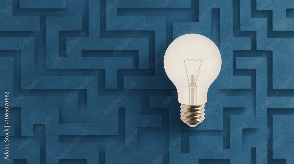 Poster blazing lightbulb illuminating exit of maze