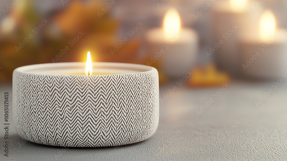 Poster Minimalist Candle in Serene Setting with Autumn Touches : Generative AI