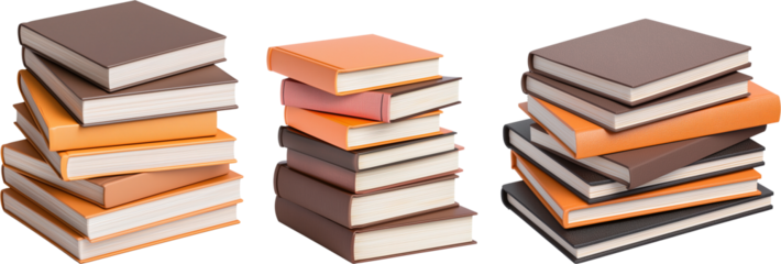 stack of books isolated on transparent background, book color fall season warm tone