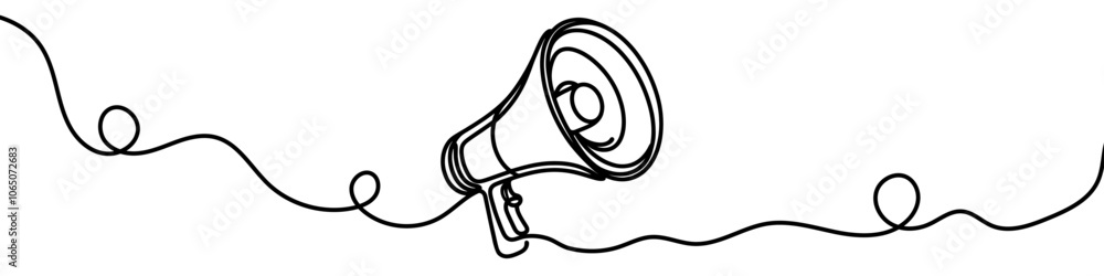 Poster megaphone making announcement in one line art style. promoting message with continuous line