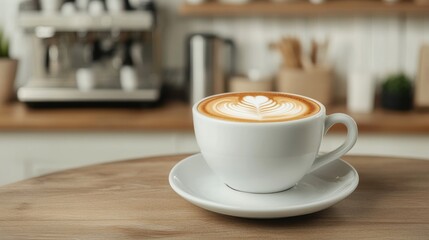 Fototapeta premium Beautifully Crafted Cappuccino in Cozy Kitchen Setting