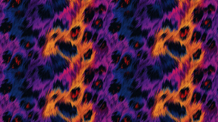 Obraz premium Abstract hand drawn large furry leopard skin seamless pattern with vibrant tie dye effects textile design for fashion and home decor