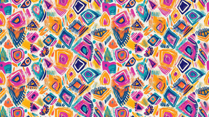 Naklejka premium Colorful tribal geometric pattern featuring hand painted Aztec designs ideal for fabric or wallpaper applications