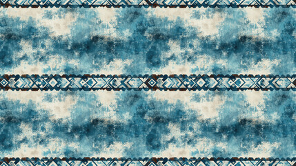 Seamless Aztec rug pattern featuring an aqua color border with a washed out icy blue effect ideal for winter themed designs
