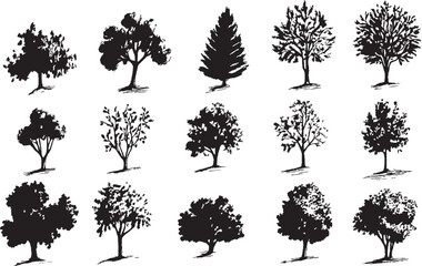 Fototapeta premium Set Trees. Hand drawn vector illustration 