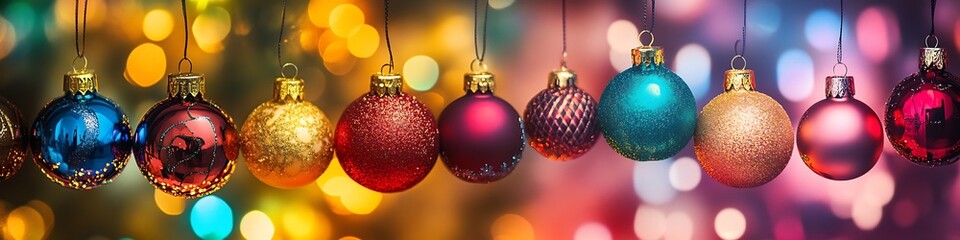 Obraz premium Colorful Festive Christmas Ornaments with Bokeh Lights for Holiday Decor : Generative AI