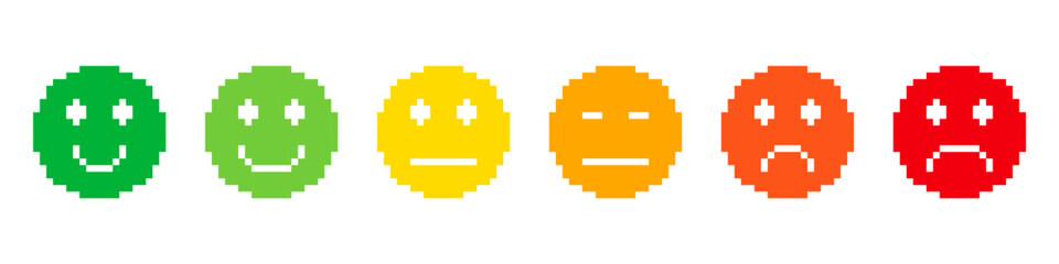 Obraz premium Pixel emoji set. Emoji faces collection. Emojis pixel style. Happy and sad emoji. 