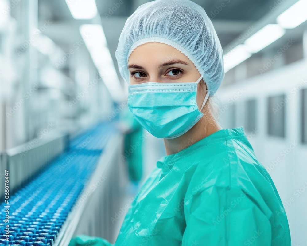 Aufkleber worker in protective gear assembling in factory setting