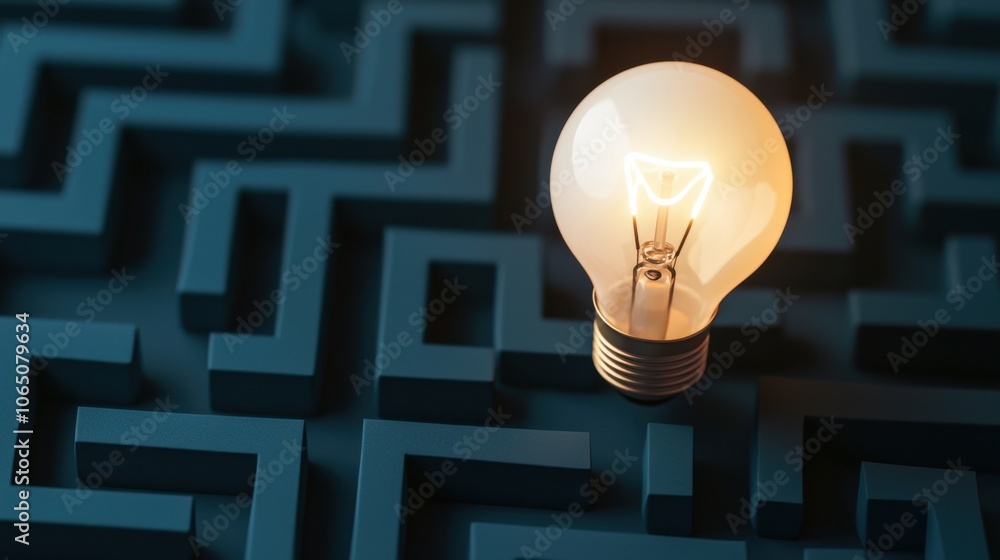 Poster lightbulb illuminating the end of a labyrinth
