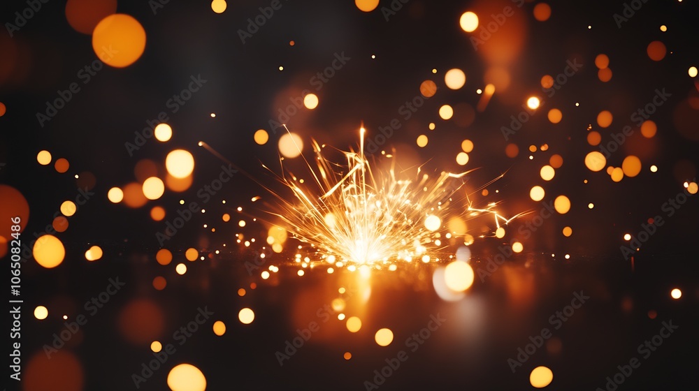 Poster glittering golden sparkler with radiant bokeh on dark background for festive celebrations : generati