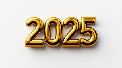Gold Number 2025 on White Background