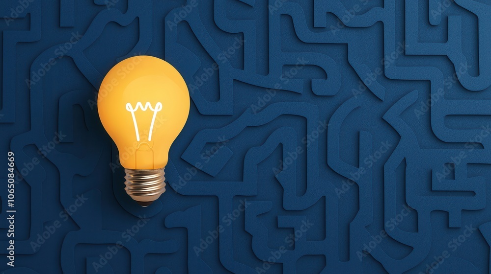 Poster Intricate Labyrinth with Glowing Lightbulb and Exit