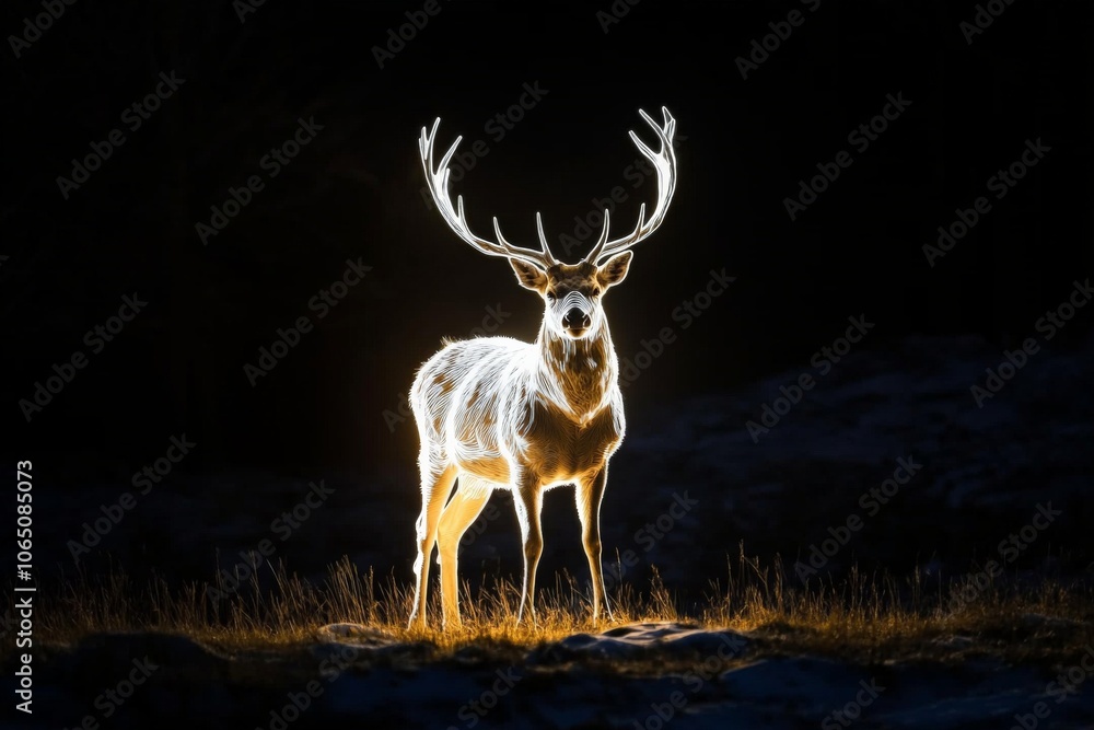 Poster a deer with antlers that glow gently stands in an enchanting, mystical setting, evoking the magic of