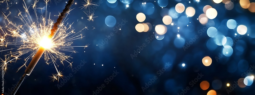 Aufkleber elegant sparkler display illuminating a dark blue bokeh festive scene : generative ai