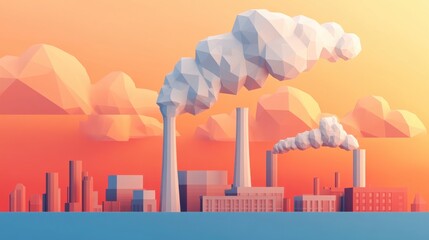 Obraz premium Low Poly Industrial Landscape Illustration